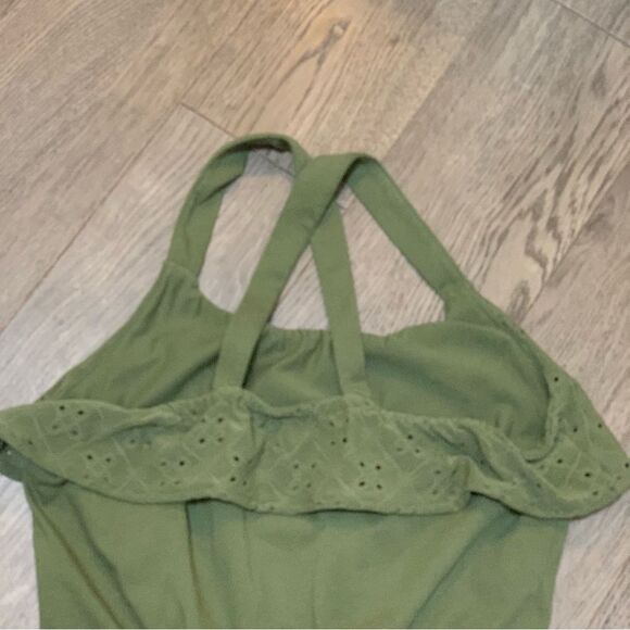 OLD NAVY Romper Girls 10-12 Olive Green Eyelet Lace Ruffle Elastic Waist Pockets - Picture 5 of 7